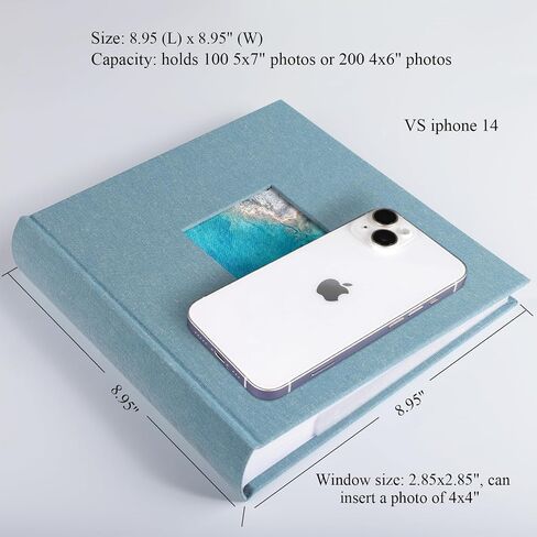 Photo Album with Writing Space 50 Pages 4x6 Photos Hold 200 or 5x7 Pictures Hold 100, Linen Cover Small Photo Book Albums with Memo for Anniversary Wedding Baby (Cyan Blue) in Saudi Arabia
