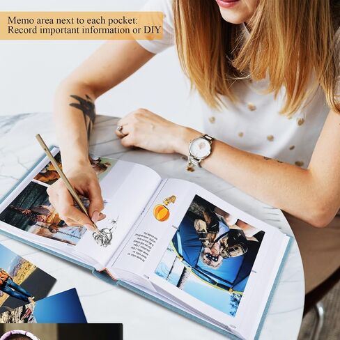 Photo Album with Writing Space 50 Pages 4x6 Photos Hold 200 or 5x7 Pictures Hold 100, Linen Cover Small Photo Book Albums with Memo for Anniversary Wedding Baby (Cyan Blue) in Saudi Arabia
