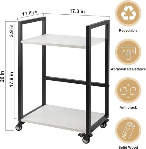 ترقية حامل الطابعة، حامل برج الكمبيوتر، عربة طابعة من طبقتين أسفل المكتب مع مساحة تخزين، عربة آلة بعجلات وسطح طاولة قابل للتعديل، رف تخزين عالي التحمل للمكتب والمنزل (كريمي) in Kuwait