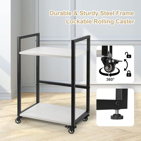 ترقية حامل الطابعة، حامل برج الكمبيوتر، عربة طابعة من طبقتين أسفل المكتب مع مساحة تخزين، عربة آلة بعجلات وسطح طاولة قابل للتعديل، رف تخزين عالي التحمل للمكتب والمنزل (كريمي) in Kuwait