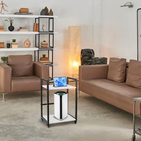 ترقية حامل الطابعة، حامل برج الكمبيوتر، عربة طابعة من طبقتين أسفل المكتب مع مساحة تخزين، عربة آلة بعجلات وسطح طاولة قابل للتعديل، رف تخزين عالي التحمل للمكتب والمنزل (كريمي) in Kuwait