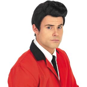 fun shack 50's Men's Black Wig with Sideburns, 1950s Costume Wig for Men, Retro Black Wig for Boys, One Size