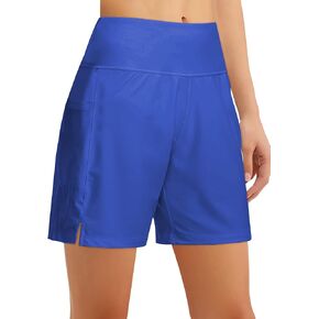 Women's 4" High-Waisted Swim Board Shorts with Liner and Pockets – Quick-Dry Beach & Swimming Shorts