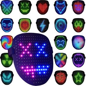 arscniek LED Face Mask with Gesture Control – Rechargeable Light Up Halloween Masks Costume for Adults & Kids, Glowing Transformable Cosplay Mask for Parties, Christmas, Concerts