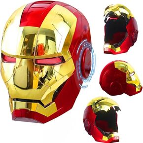 Iron-Man Helmet, 2024 New Iron-man Mask with Jarvis Voice & Remote&Touch Controlled Open/Close, Collectible Real-life (Glod-RED)