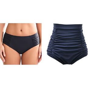 COCOPEAR Full Coverage Bikini Bottoms for Women Mid Rise Bathing Suit Bottoms for Women Ruched Tummy Control Swim Bottoms