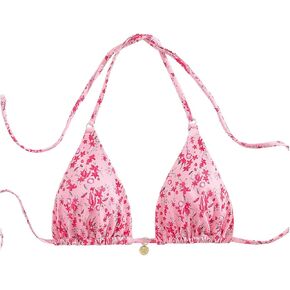 SHENHE Women's Triangle Halter Bikini Top Floral Tie Back Smocked Cute Swimsuit Top