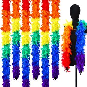 Dingion 6 PCS Rainbow Feather Boas Gay Pride 38 Gram 2 Yard Long Turkey Chantelle LGBT Orange Boas for Party Costume Decor