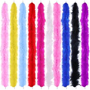 10 pcs Feather Boas 6.6ft Artificial Fluffy Boas Colorful Feather Boas Rainbow Feather Scarf for Women Costume Party