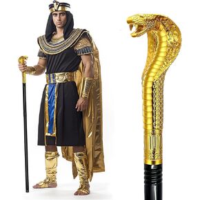 42IN Metal Pimp Cane with Snake Plastic Handle, Egyptian Staff for Pharaoh & Cleopatra Costume Mesmerizing Cosplay Prop for Halloween