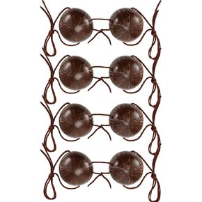 4 Pcs Hawaiian Coconut Bra with Cord Novelty Coconut Bikini Top Coconut Costume Coconut Shell Chest Tops for Women Bikini Luau Party Summer Party Brown