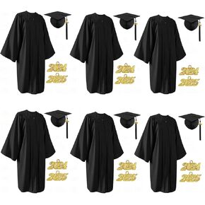 6Pcs Unisex Matte Graduation Cap and Gown 2025 with Tassel for High School and College Graduation