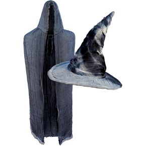 OLYPHAN Wizard Costume Set with Wizard Hat Grey and Gray Fluffy Cloak Cape for Halloween & Cosplay 2 PC Accessory