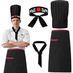 مجموعة أزياء شيف Hibachi 4pc - قبعة شيف شيف هيباتاتشي ، عقال وربطة عنق اليابانية ، ملابس شيف Hibachi لزخارف الحفلات Hibachi ، ديكورات حفلات عيد الميلاد ، ديكور حفلة عيد ميلاد الشواء