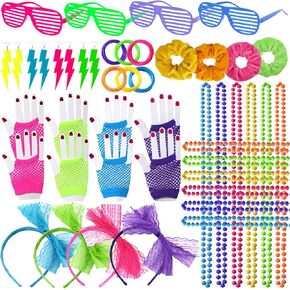 YAROMO 80s 90s Party Favors Birthday Supplies, Hip Hop Theme Gift Neon Earrings Glasses Gloves Necklace Slap Bracelet Neon Hair Scrunchies 80s 90s Party Decorations
