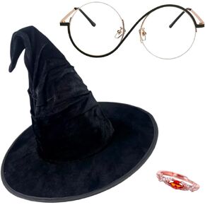 نظارات Witch Elphaba Cosplay ، قبعة Elphaba ، وإكسسوارات حلقة Elphaba لـ Halloween Movie Props ， مناسبة لحفلات لعب الفتاة المعجبين