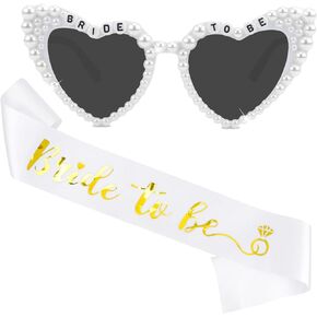 Bride Sunglasses and Sash Bride to Be Gift Pearl White Heart Sunglasses Bridal Glasses Bachelorette Party Bridal Shower Favors