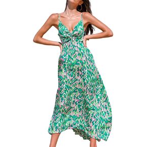 Cupshe Women's Maxi Dress Print Print Twisted v Neck Olcyfleess Dress Long Summer Summer Dress
