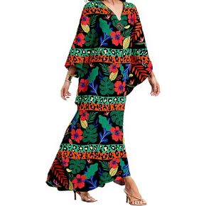 فساتين Makabo Kaftan للنساء ، V الرقبة Moo Moo Moos Clotful Print Cover Ups Caftan Beach Fronts for Swimboy