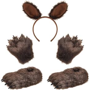 Liitrsh Animal Claw Slippers Plush Claw Gloves Bear Ears Headband for Kids Under 7 Years Old Christmas Bear Gifts Cosplay Party Supplies (10 inch)