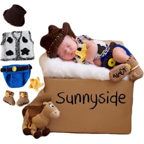 Vemonllas Newborn Photography Props Cowboy Outfit Photo Prop Vest Hat Diaper Cover Boots Baby Photoshoot Crochet Costume