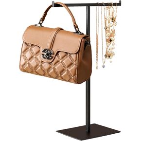 Purse Display Stand Jewelry Towers 2 Packs Stainless Steel Bag Stand Tabletop Double Hook Hanging Jewelry Stands for Necklaces Organizer Stand Adjustable Height Home Store Boutique