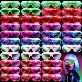Honoson 72 Pack LED Glasses Bulk 6 Colors Light Up Glasses Glow in the Dark Party Supplies Shutter Shades Glow Sticks Neon Rave Flashing Sunglasses for Adults Mardi Gras Birthday Party Favors