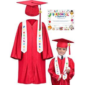 QZYL Preschool Graduation Cap and Gown Set, Unisex Kindergarten Graduation Outfit with Stole 2025 Tassel and Certificate