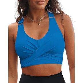 GRAPENT Bikini Tops for Women Twist Front Ruched Bathing Suit Adjustable Crisscross Back Cropped Tankini Swim Top Only