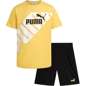 مجموعة Puma Boys القصيرة - 2 قطعة قصيرة الأكمام الأداء الأداء المحملات الرسومية والشورات الشبكية الرياضية للأولاد (الأحجام: 4-16)