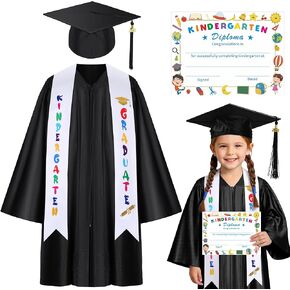 Kids Kindergarten Preschool Graduation Gown Cap Set with 2025 Tassel Graduation Stole Certificate for Grad Gift in Kuwait