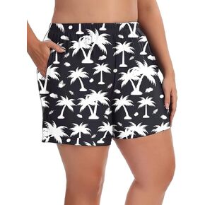 Women's Plus Size Swim Shorts High Waisted Bathing Suit Bottoms Long Swimsuit Board Short Tankini Trunks with Pocket