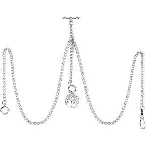 Sibosun Pocket Watch Double Albert T Bar Chain مع 3 Hook Fob Curb Link للرجال - تصميم شجرة الحياة