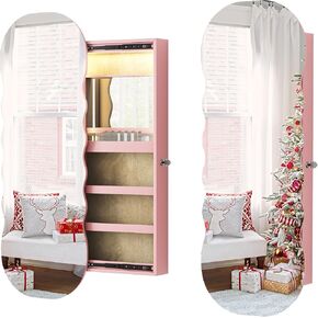 HNEBC LED LED MIRROR Jewelry Cabinet ، 47.2 "منظم المجوهرات المثبتة على الحائط مع مرآة كاملة الطول ، فوق الباب معلقة من خزانة تخزين المجوهرات ، الخزانة القابلة للطي ، درجتين ، قفل ، 3 رفوف (أبيض)