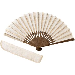 Elegant Sheer Silk Folding Fan with Intricate Embroidery, 8.27 inch, Made in Japan