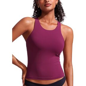CRZ YOGA Racerback Tankini Tops for Women High Neck Modest Bathing Swim Suits Sporty Tank Only No Bottom