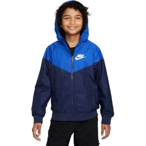 سترة نايك الرياضية Windrunner Big Kids (Boys) (الحجم الممتد) (الولايات المتحدة ، ألفا ، X-Large ، العادية ، البحرية في منتصف الليل/لعبة Royal/Midnight Navy/White)