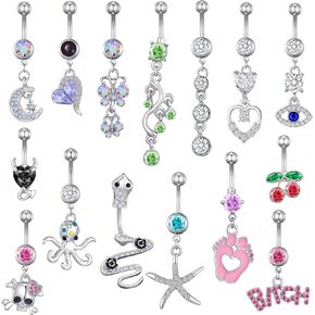 TAMHOO 15PCS 14G Stainless Steel Belly Button Rings for Women with AAA Cubic Zirconia
