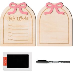 R HORSE Baby Birth Announcement Sign - 3D Wooden Baby Birth Sign with Marker Pen for Baby Hand and Footprints, Coquette White Bow Newborn Name Announcement Sign with Ink Pad for Unisex Baby Shower in Kuwait