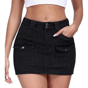 2025 Women's Stretchy Denim Skirt High Waisted Cargo Skirt Y2k Casual Mini Skirt Cute Jean Skirt with Pockets