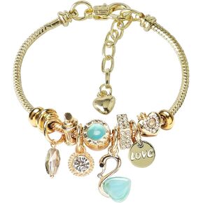 DS Charm Bracelets for Teen Girls رائعة لطيفة كرتون سوار الصداقة الذهب الفولاذ المقاوم للصدأ سوار عيد ميلاد صندوق هدايا قابلة للتعديل فتيات صغيرات الأطفال مجوهرات العطلة