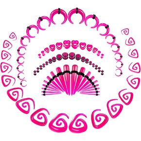 Oneing 84pcs ear extressing kit 14g-00g gauge earge strucking acrylic septum pincher pincher taper taper heart tunnels slabes ear bluds hypoallergenic ear gauges for women men men