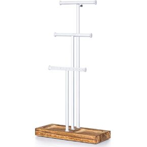 Love-KANKEI Jewelry Organizer Stand,5 Tier Large Necklace Holder with Wood Base,Jewelry holder stand Tree for Display,Bracelets Earrings Rings,Height Adjustable Gift Weathered Grey
