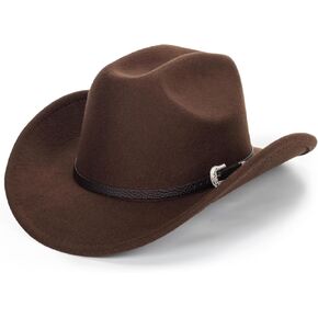 Western Cowboy Hat for Men Women Classic Fedora Hat with Buckle Belt (Size:M-L)