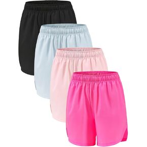 4 Pack Girls Athletic Shorts,Girls Basketball Shorts,Kids Workout Soccer Short for Girl with Drawstring & Pockets in Kuwait