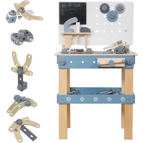 Wooden Toy Workbench for Kids ، Tool Workshop Tool Toys ، 51 قطعة أدوات لعبة تعيين مع مساحة تخزين ، هدية تعليمية للبنات والفتيان 3+سنوات