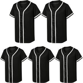 5 Pack Mens Plain Blank Baseball Jersey Button Down Shirts Short Sleeve Hipster Hip Hop Sports Team Uniform