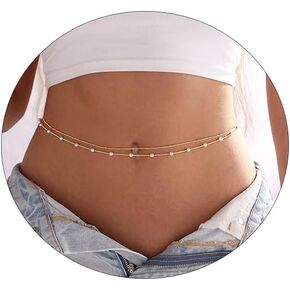 2PCS 18K الذهب مطلي سلسلة الخصر القمر الصناعي سفن ساتلية الطبقات سلاسل الخصر حبل حبل مثير سلسلة الخصر بيكيني الشاطئ للنساء مقاوم للماء 26.5-33inch