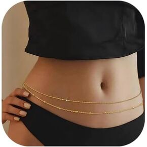 سلسلة جسم الذهب لخصر 2pcs 14 كيلو جولد مطلي بسلاسل بطن مثير للنساء حبات سلسلة الخصر الكوبية المجوهرات لإكسسوارات الشاطئ 26.77-52.36inch