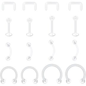 AVYRING Mix Set Clear Piercing Jewelry Septum Retainer Nose Studs lip Tongue Ear Clear Nose Rings for Work Nipple Rings Horseshoe Cartilage Rook Daith Earrings Plastic Industrial Piercing Retainers